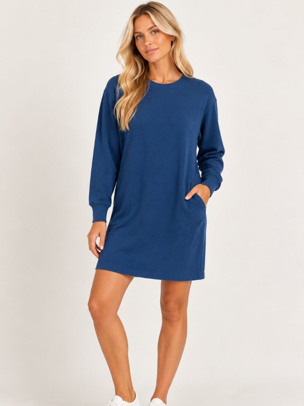 SPANX Timeless Navy AirEssentials Long Sleeve Knit Shift Mini Dress 50408